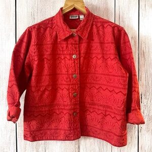 Chico’s Southwestern Embroidered Cropped Red/Orange Jacket - 3/Xl / 16